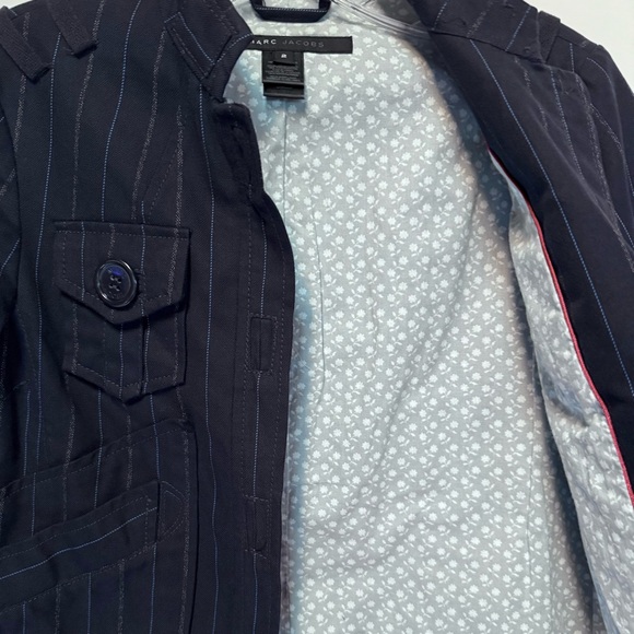 Marc Jacobs Pinstripe Military Style Cropped Jacket Navy - Picture 6 of 9